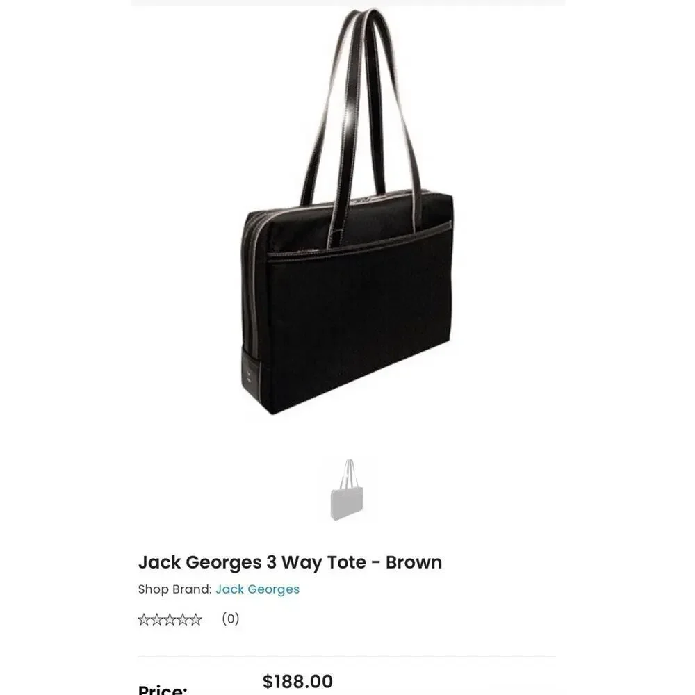 NWOT Jack Georges Italian Leather 3 Way‎ Tote Bag Travel Carry On Black Business
